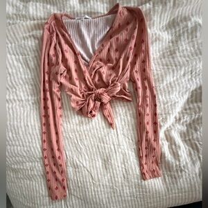 Pink Tie-Front Long Sleeve Top